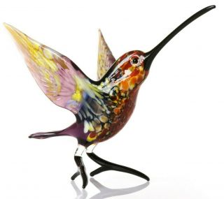 Hummingbird Glass Sculpture,  Blown " Murano " Art,  Home Decor Violet Bird Figurine