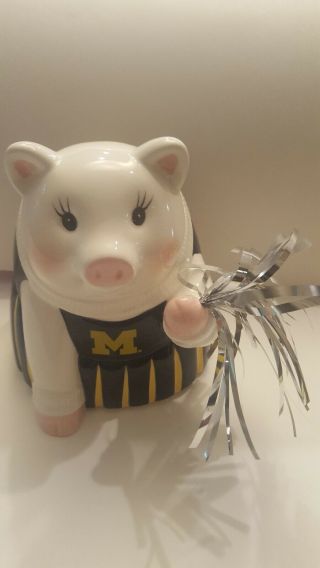 Mud Pie Universary Of Michigan Piggy Bank Cheerleader W/tassel