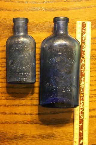 2 Antique Cobalt Blue Phillips Milk Of Magnesia Aug 21 1906