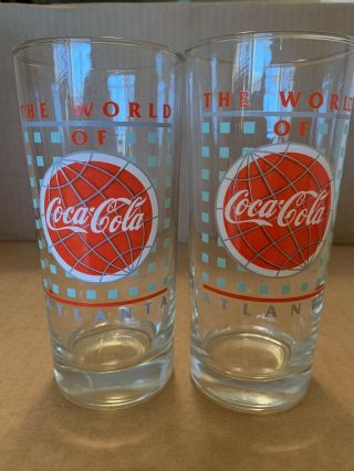 2 1996 World Of Coca - Cola Atlanta Old Fashioned Drinking Glasses 6.  25in