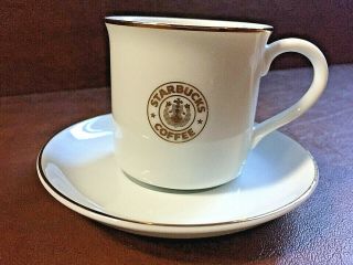 Starbucks Espresso Demitasse Cup & Saucer 3 Oz Gold Mermaid Logo Made In Japan