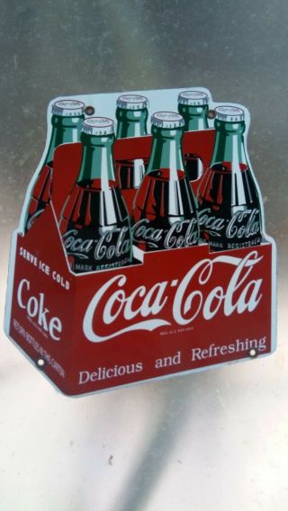 Vintage Porcelain 6 Pack Coca - Cola Advertising Sign