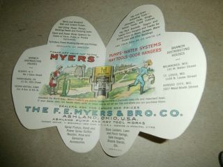 Vintage Myers Pumps Hay Tools Door Hangers Farm Advertising Trade Card Hat Off