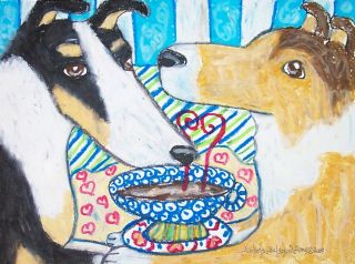 Smooth Collie Drinking Coffee Dog Pop Outsider Vintage Art 8 X 10 Signed Print