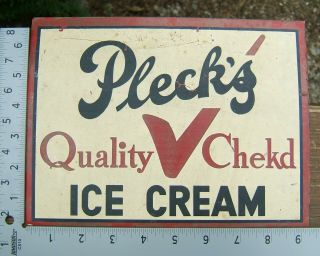 Rare Vintage Plecks Ice Cream Plastic Sign Sturgeon Bay Wi