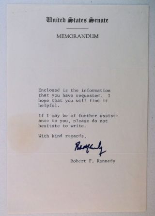 Robert F.  Kennedy (1925 - 1968) Senator Attorney General Facsimile Signed Letter