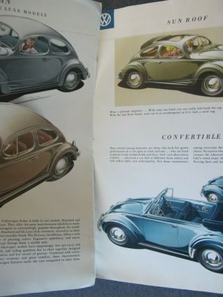 1950 ' s Beetle VW volkswagen car Sedan Sun roof & convertible Brochure W1/16E 4
