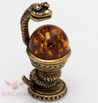 Solid Brass Amber Figurine Of Snake Bowl Of Hygieia Symbol Of Pharmacy Ironwork