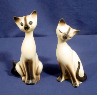 2 Vtg Mid - Century Modern Norcrest A - 865 Ceramic Porcelain Siamese Cat Figurines