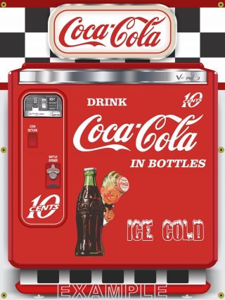 Vintage Coca Cola Chest Vending Coke Machine Style Banner Sign Mural Art 3’ X 4’