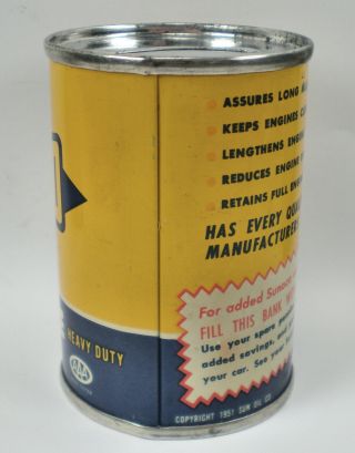 Vintage Sunoco Dynalube Motor Oil Can Bank Copyright 1951 2