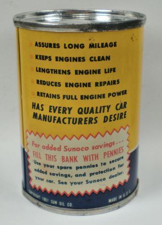 Vintage Sunoco Dynalube Motor Oil Can Bank Copyright 1951 3