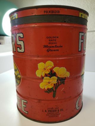 HUGE VINTAGE FOLGERS COFFEE CAN 5 lb POUND EMPTY TIN CAN 3