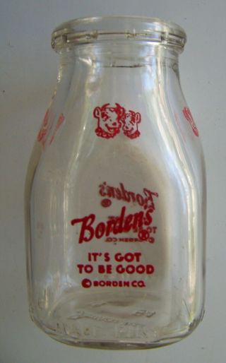Borden Half Pint Milk Bottle With Picture Of Elsie The Cow Dated 1954