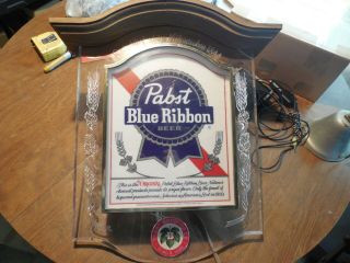 Vintage Pabst Blue Ribbon Beer Crystal Heritage Light - Up Advertising Sign.