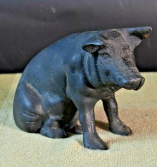 Antique Vintage Heavy Cast Iron Pigs Slot Coin Piggy Bank With Screw