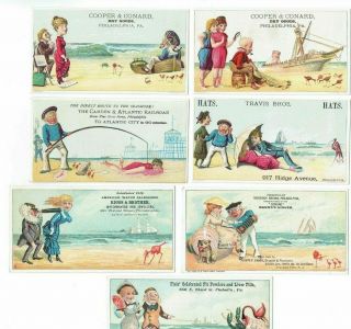 7 Beach Scenes Victorian Trade Cards 1880 