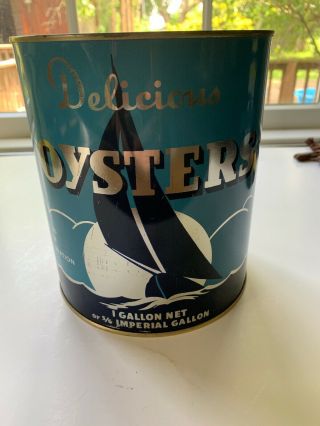 Vintage Delicious Oysters 1 Gallon Tin Can From Coles Point Virginia