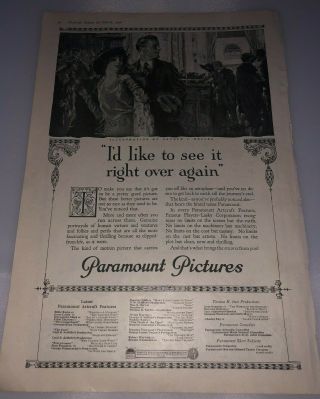 Paramount Pictures Ad 1920 Billie Burke Cecil B Demille William D Taylor Houdini