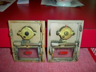 Two Vintage Brass Post Office Box Doors w/ Frame 2