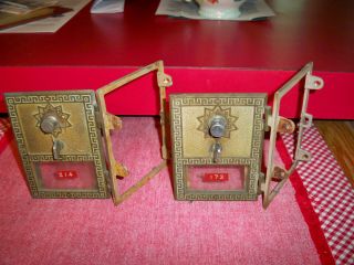 Two Vintage Brass Post Office Box Doors w/ Frame 3