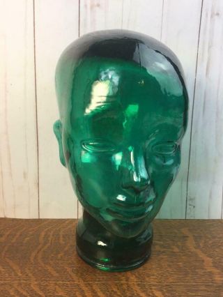 True Vintage Green Glass Store Display Mannequin Wig Hat Head Bust Life Sized