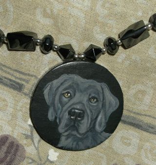 Weimaraner Dog Beaded Necklace Hand Painted Reversible Pendant
