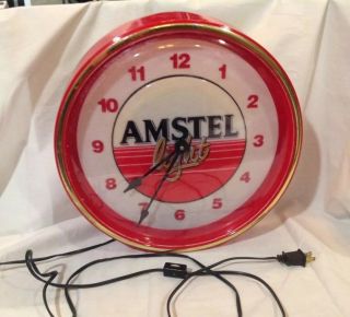 Amstel Light Wall Beer Sign,  Light And Clock Work,  13.  5 Inches Diameter,