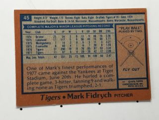 Mark Fidrych (D) Big Bird Autographed Signed 1978 Topps Baseball Card 3