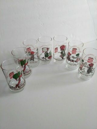 Set Of 7 Coca - Cola Vintage Holly Hobbie Merry Christmas Coke Drinking Glasses