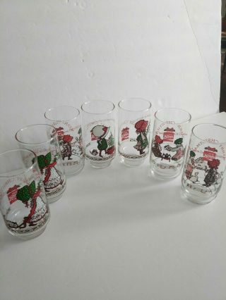 Set of 7 Coca - Cola Vintage Holly Hobbie MERRY CHRISTMAS Coke Drinking Glasses 2