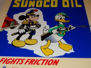 Vintage Sunoco Oil Mickey Mouse & Donald Duck War Outfit 12 " Metal Gasoline Sign
