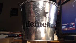 2 - Heineken Silver Galvanized Metal Round Beer Ice Buckets 5 Quart -