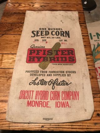 Pfister Hybrids Monroe Iowa Orcutt Seed Corn Sack Bag Cloth Farm Feed