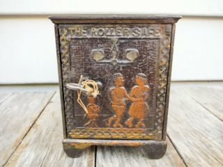1882 Cast Iron Roller Skating Floor Safe Figural Still Bank By Kyser And Rex