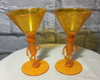 Vintage Orange Planters Mr Peanut Plastic Cocktail Glass Set Of 2
