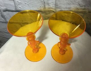 Vintage Orange Planters Mr Peanut Plastic Cocktail Glass Set of 2 2