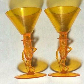 Vintage Orange Planters Mr Peanut Plastic Cocktail Glass Set of 2 3