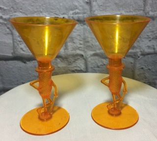 Vintage Orange Planters Mr Peanut Plastic Cocktail Glass Set of 2 6