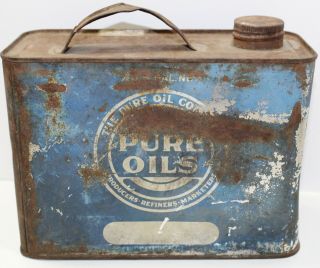 Rare Antique Vintage Pure Oil Half Gallon Can Gas Oil Can