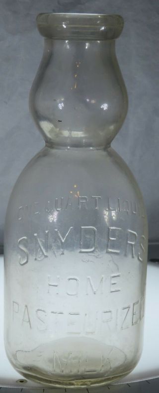 Snyders Dairy Hazelton,  Pa Cream Separator Quart Milk Bottle