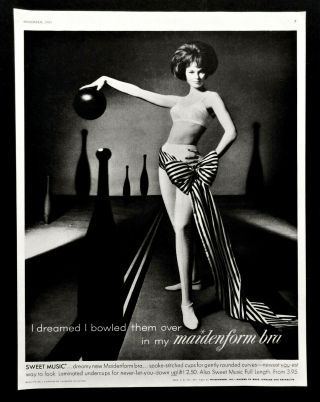 Vtg 1961 Maidenform Bra Bowling Woman Retro Advertisement Print Ad Art.