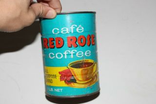 Vintage Cafe Red Rose Coffee All Purpose Grind 1 Lb Net Tin Can Metal Old Decor