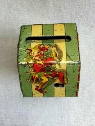 RARE Antique Tin Litho German Penny Toy Punch & Judy Still Coin Bank with Key 5