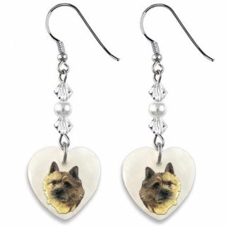 Norwich Terrier 925 Sterling Silver Heart Mother Of Pearl Dangle Earrings Ep96