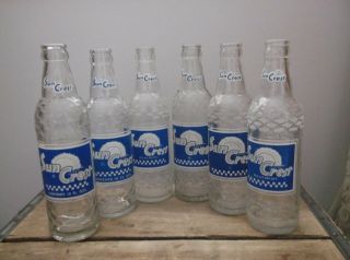Vintage 6 Pack Of Sun Crest Acl Soda Bottles With Cardboard Carrier 10 Oz.