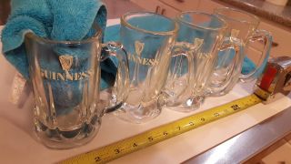 4 Vintage Slight Green Tinted Guinness Beer Mugs Heavy Glass Harp Rare Glasses