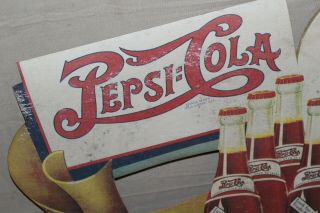 RARE 1940 ' s PEPSI COLA BIGGER BETTER SIGN 6 BOTTLE 5 CENT DOUBLE DOT SODA POP 6