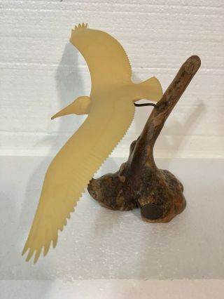 Vintage John Perry Sculpture Large Pelican on Burl Wood - Great Shape - 2