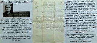 Pioneer Politician Ashland Wapello County Iowa Civil War Colonel Letter Signed